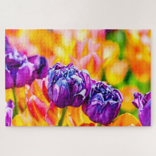 Puzzle Élégant violet, Fleurs de tulipes jaunes