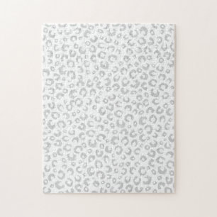 Puzzle Elegant White Silver Glitter Leopard Animal Print
