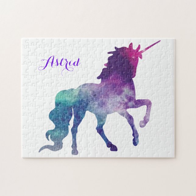 Puzzle Elégante aquarelle Bleu violet Unicorne moderne (Horizontal)
