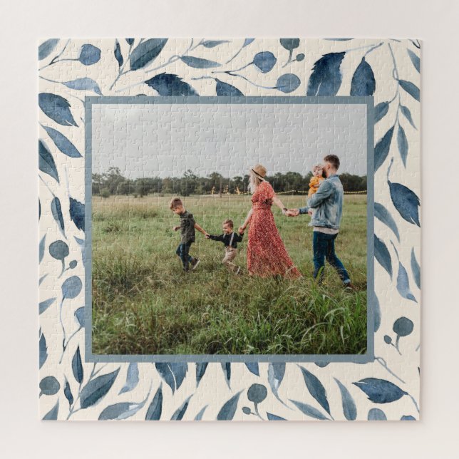 Puzzle Elégante aquarelle moderne Feuilles bleu photo per (Vertical)