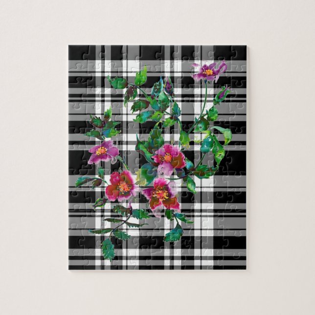 Puzzle Elégante couleur magenta rose fleurons rose (Vertical)