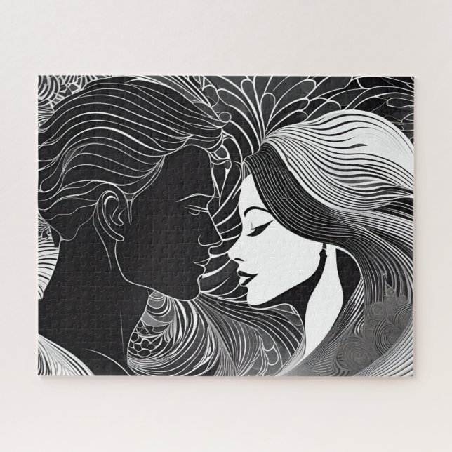 Puzzle Élégante Embrasse : Histoire d'amour noire et blan (Horizontal)