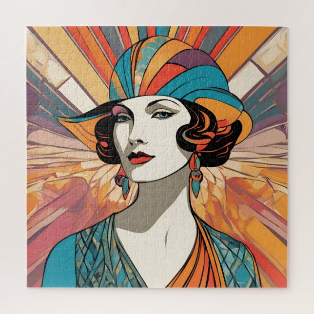 Puzzle Élégante Lady Art Déco Inspiré AI Image D'Oeuvre D (Vertical)