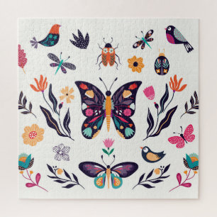 Puzzle Eléments de printemps Papillons Oiseaux Fleurs