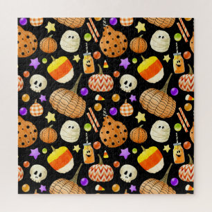 Puzzle Éléments d'Halloween : citrouilles, crâne, motif m