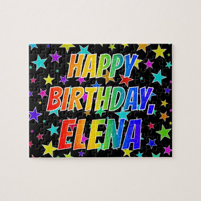 Puzzle "ELENA" Prénom, Amusant "HEUREUX ANNIVERSAIRE" (Horizontal)
