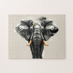 Puzzle Eléphant Abstrait avec des défenses d'or en tonali