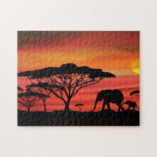 Puzzle Elephant African Sunset