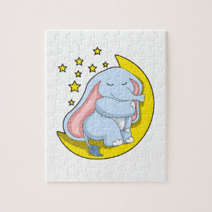 Puzzle Eléphant avec lune et étoiles