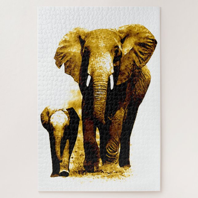 Puzzle Elephant & bébé - Animaux Art (Vertical)