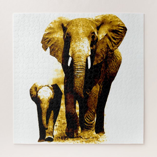 Puzzle Elephant & bébé - Animaux Art (Vertical)