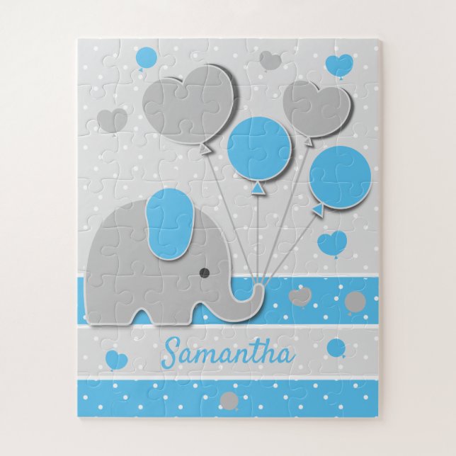 Puzzle Eléphant Bébé Bleu Cute (Vertical)