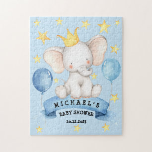 Puzzle Elephant Blue Stars Ribbon Baby shower de jeu