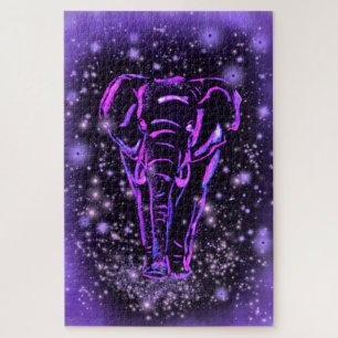 Puzzle Elephant Dans La Nuit Rose Violet Starry