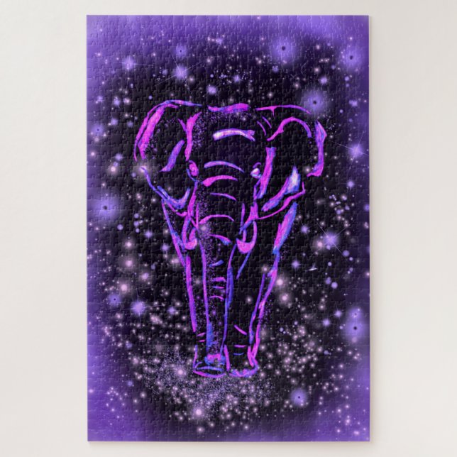 Puzzle Elephant Dans La Nuit Rose Violet Starry (Vertical)