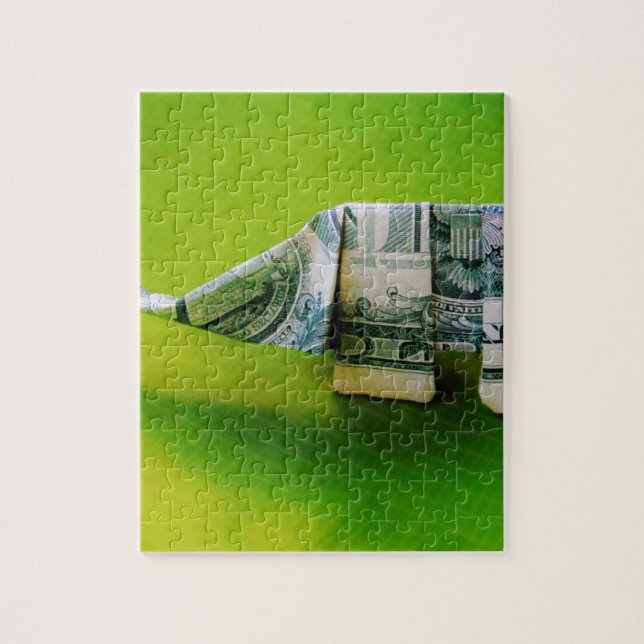 Puzzle Éléphant d'origami de billet d'un dollar sur (Vertical)