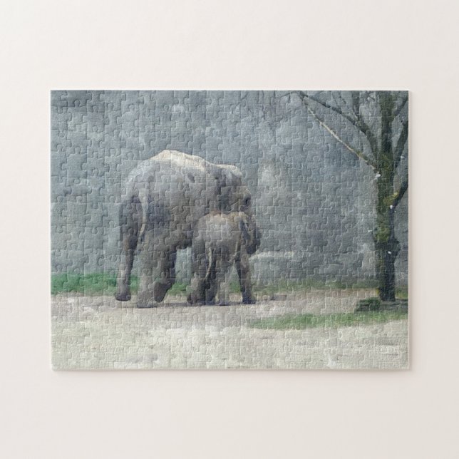Puzzle Éléphant et bébé de l'amour de mère (Horizontal)
