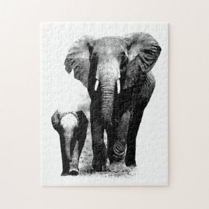 Puzzle Eléphant et bébé noir et blanc - Animaux Art