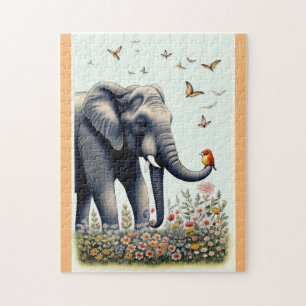Puzzle Éléphant Et Oiseaux Volant