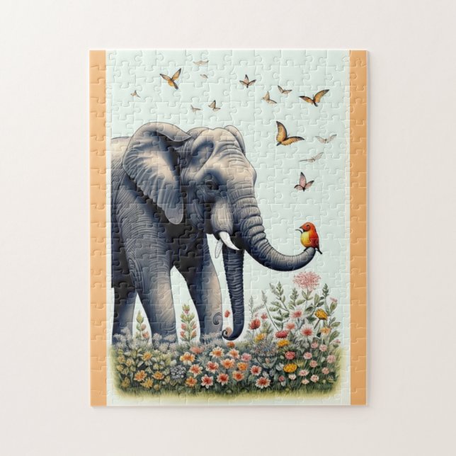 Puzzle Éléphant Et Oiseaux Volant (Vertical)