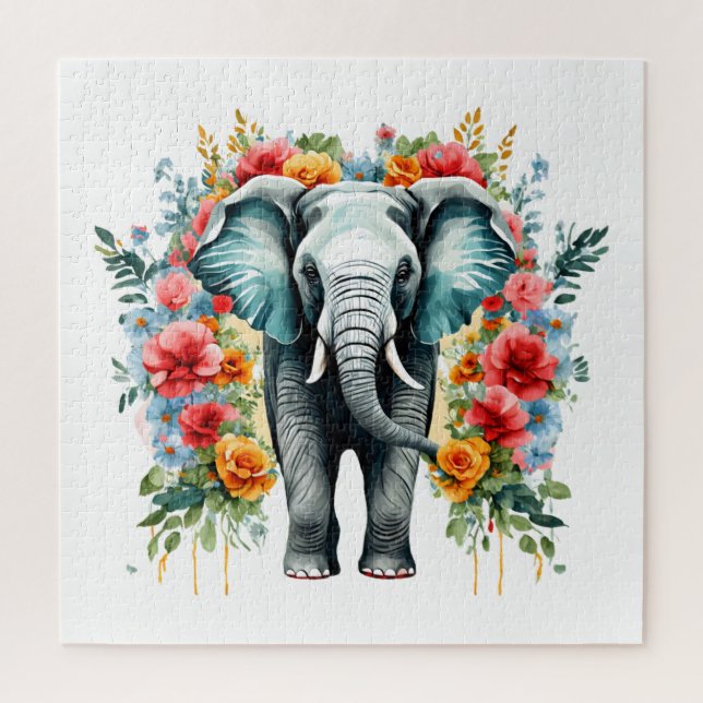 Puzzle Eléphant floral coloré (Vertical)