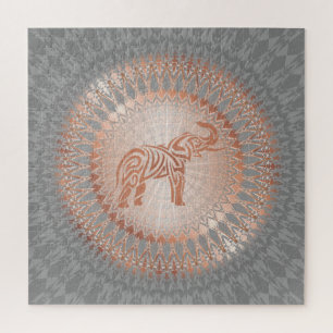 Puzzle Eléphant rose Gold Grey Mandala