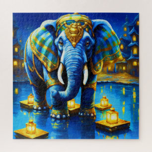 Puzzle Éléphant Royal En Bleu
