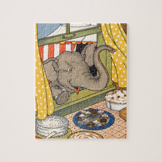 Puzzle éléphant se balançant la tête par la fenêtre (Vertical)