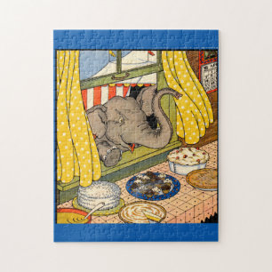 Puzzle éléphant se balançant la tête par la fenêtre