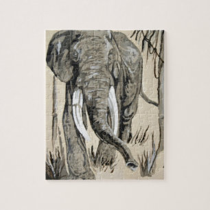 Puzzle Eléphant Se Promenant À Travers L'Art De La Savane