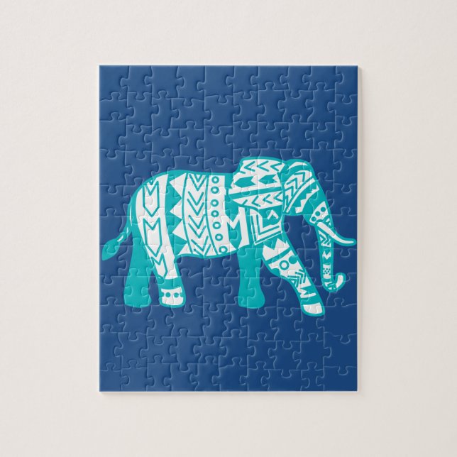 Puzzle Eléphant turquoise Tribal Walking (Vertical)