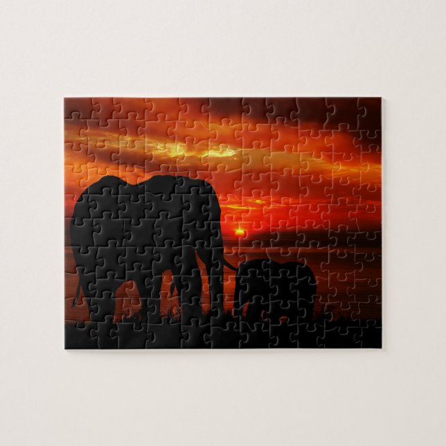 Puzzle Eléphants au coucher du soleil (Horizontal)