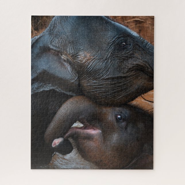 Puzzle Eléphants bébés dans l'eau souriant (Vertical)