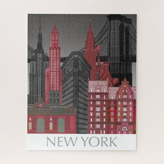 Puzzle Élévations de New York par nuit - Rouge (Vertical)