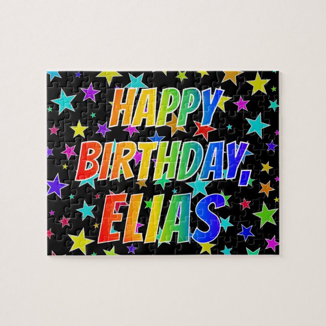 Puzzle "ELIAS" Prénom, Amusant "HEUREUX ANNIVERSAIRE" (Horizontal)