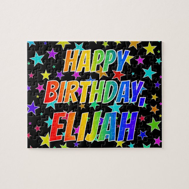 Puzzle "ELIJAH" Prénom, Amusant "HEUREUX ANNIVERSAIRE" (Horizontal)