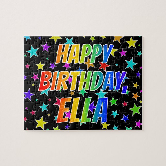 Puzzle "ELLA" Prénom, Amusant "HEUREUX ANNIVERSAIRE" (Horizontal)