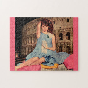 Puzzle Elsa Martinelli et chaton blanc