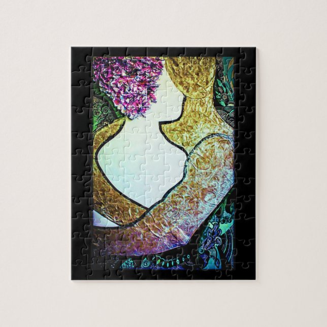 Puzzle Embrasser l'oeuvre de couple interracial étreindre (Vertical)