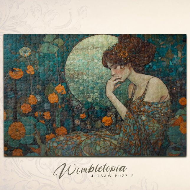 Puzzle Emerald Twilight : Art Nouveau Lady & Floral Mosai (Créateur téléchargé)
