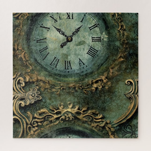 Puzzle Émeraude Green Rustic Steampunk Horloge (1) (Vertical)
