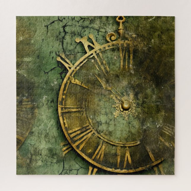 Puzzle Émeraude Green Rustic Steampunk Horloge (12) (Vertical)