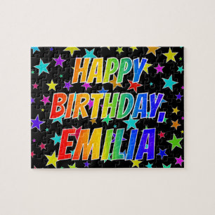 Puzzle "EMILIA" Prénom, "HEUREUX ANNIVERSAIRE"