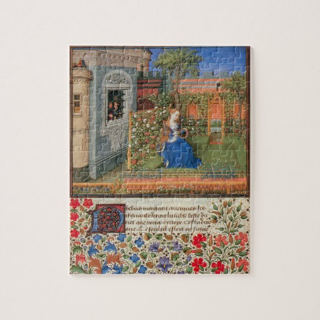 Puzzle Emilie dans le jardin rose art médiéval (Vertical)
