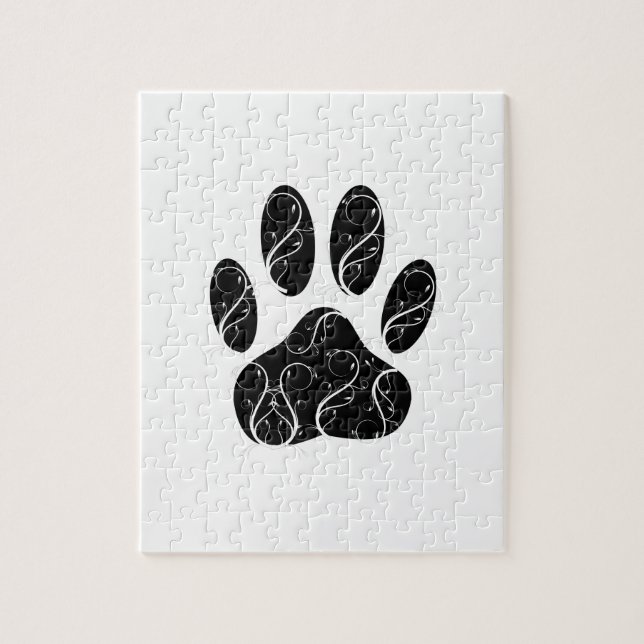 Puzzle Empreinte de patte Chien Noir Avec Flouris Blanc (Vertical)
