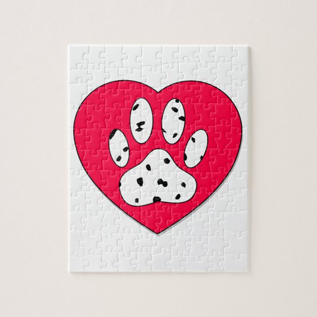 Puzzle Empreinte de patte dalmate dans le coeur rouge (Vertical)