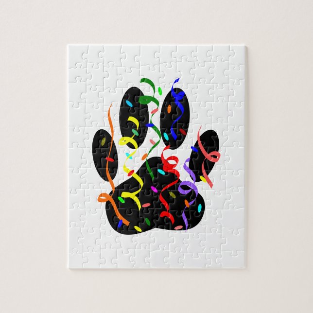 Puzzle Empreinte de patte De Chien Avec Confetti Et Strea (Vertical)