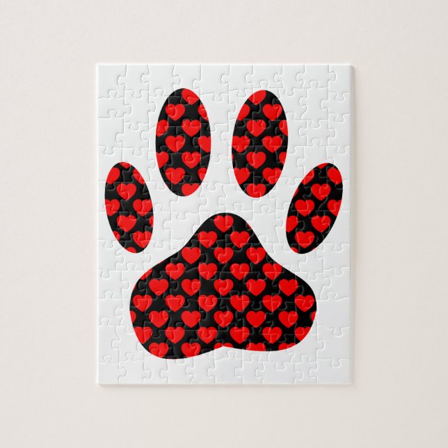 Puzzle Empreinte de patte de chien avec les coeurs (Vertical)