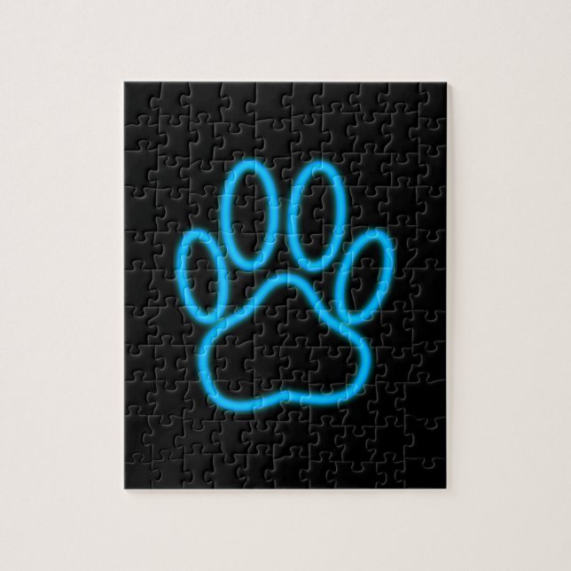 Puzzle Empreinte de patte de chien de Néon Bleu (Vertical)
