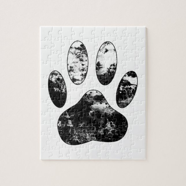 Puzzle Empreinte de patte de chien gris noir et blanc (Vertical)
